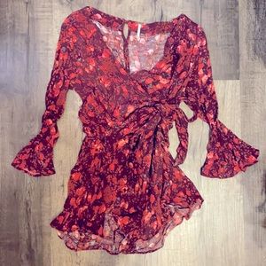 Red Pink Fuchsia floral romper
